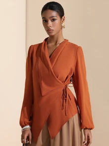 SHEIN Veneréa Women's Solid Color Casual Versatile Daily Wear Shirt - Orange - View 5