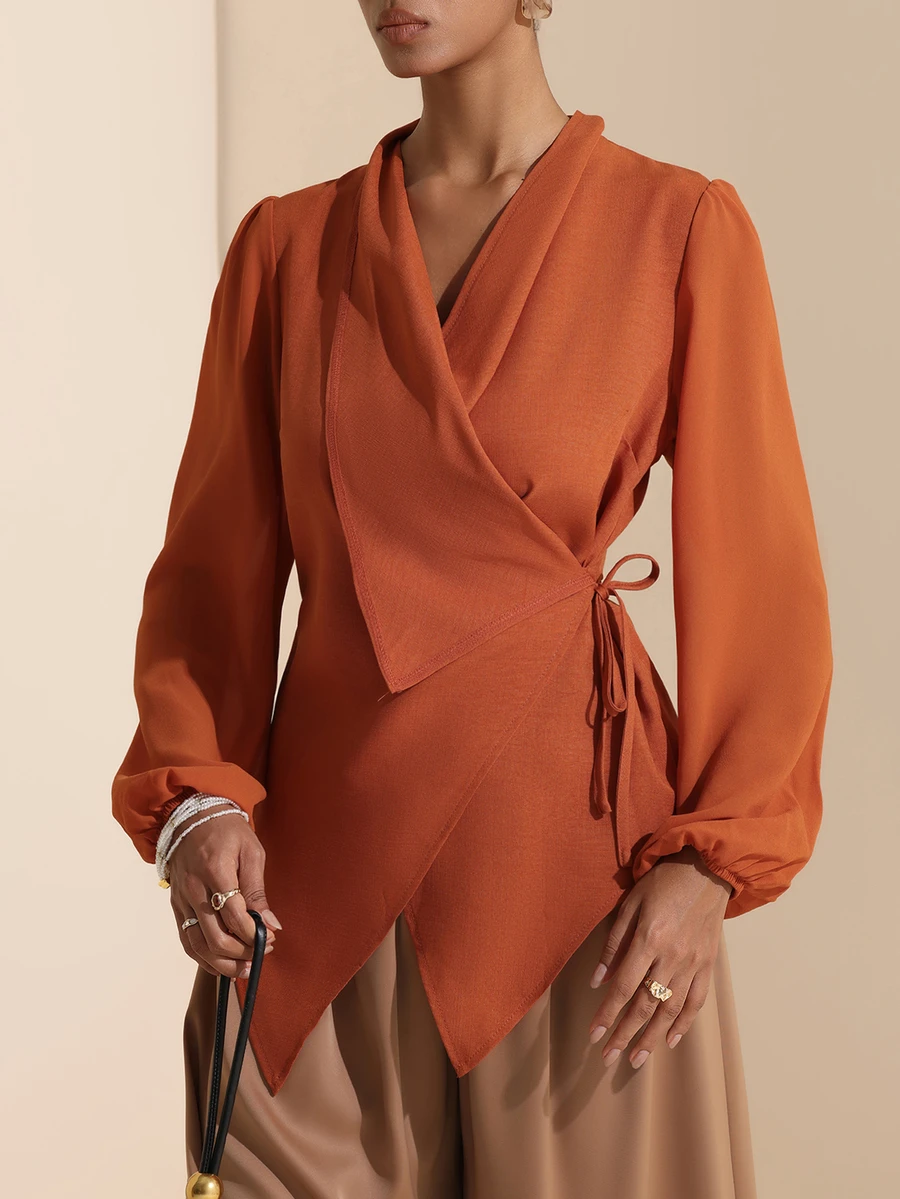 SHEIN Veneréa Women's Solid Color Casual Versatile Daily Wear Shirt - Orange - View 1