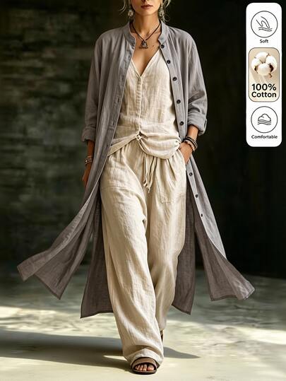 Breezaya Women's Solid Color Casual Field Coat, Autumn/Winter/Spring Three-Season Style, Suitable For Casual Comfort, Fashionable Casual, Women's Trench Coat Jacket