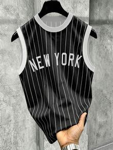 Manfinity EMRG Men's Summer Casual Striped Letter Print Tank Top - Multicolor - View 1