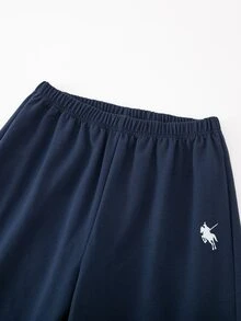 SHEIN Reset Phase 女童青少年套裝，海軍藍連帽長袖拉鍊運動衫小馬圖案，背心上衣彈性腰直筒長褲，秋季六年級 - 藏蓝色 - 查看 9