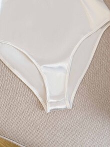 Franclia Women's Faux Pearl Decor Tie-Up Casual Bodysuit, Versatile For Daily Wear - White - View 4