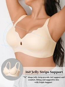 Plus Size Wire-Free Push-Up Jelly Bra Molded Cup Design Comfortable Support Cutout Design Wide Straps One-Piece Plus Size Bra Lifting Bra. - Beige - View 6
