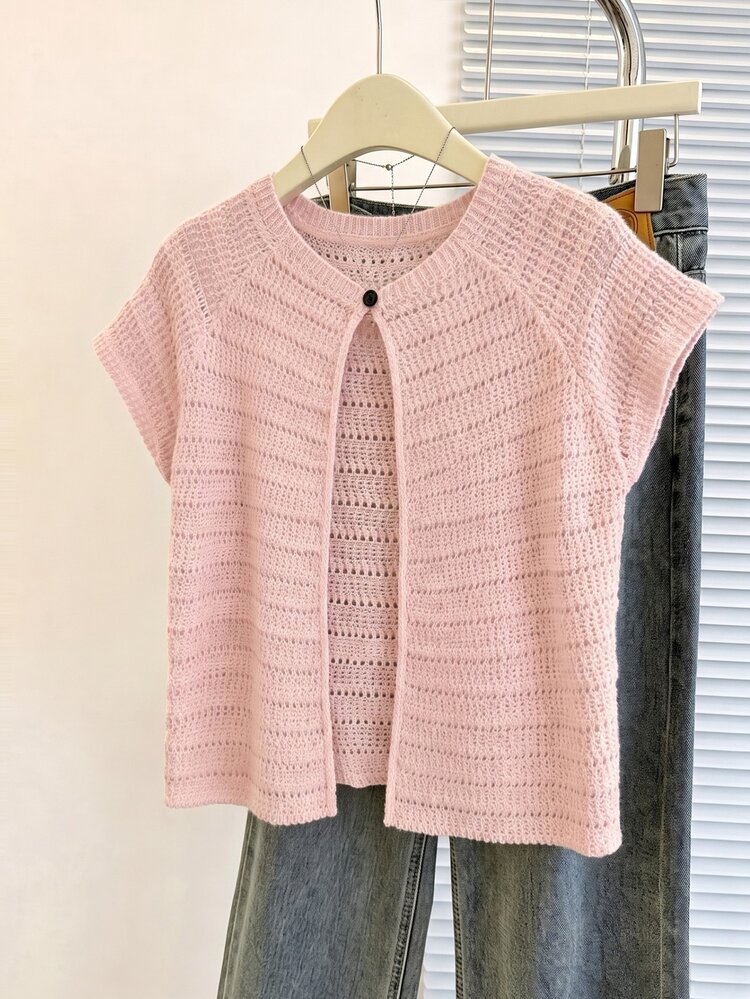 Franclia New Arrival Niche Design Striped Round Neck Unique Versatile Slim Fit Cardigan For Women - Baby Pink - View 3