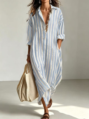 SHEIN Holidaya Women's Casual Striped Shirt Collar Dress