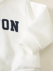 SHEIN 2件組男嬰字母圖案針織軟綿連帽長袖套頭衛衣與鬆緊腰長褲，秋冬返校假期穿搭 - 白色 - 查看 6