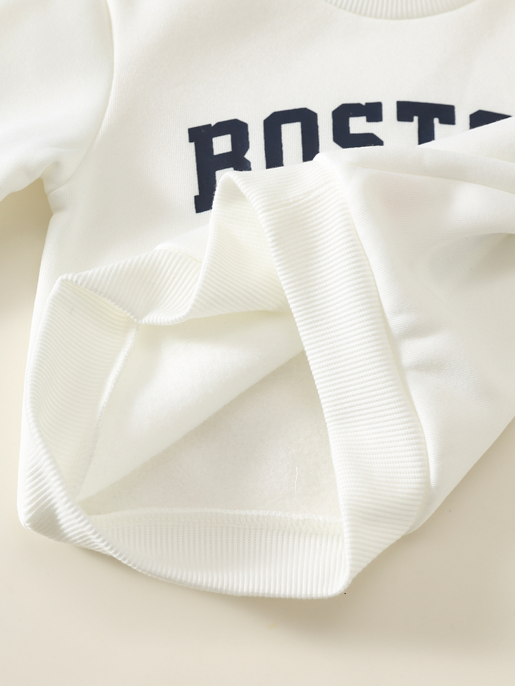 SHEIN 2pcs Baby Boy Letter Pattern Knit Soft Hooded Long Sleeve Pullover Sweatshirt & Elastic Waist Long Pants Fall And Winter Back To School For Holiday - White - View 6