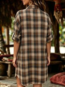 Linhara CURVE Big Size Casual Vacation Daily Commuting And Office Wear Simple Summer Fashionable Women's Dress - Brown - View 2