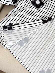 SHEIN 青少年女孩黑白條紋花卉印花寬鬆長袖襯衫，秋季學院風 - 黑與白 - 查看 7