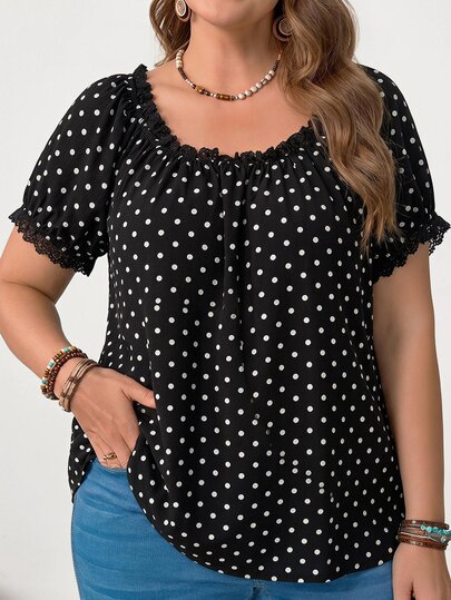Rosumi Women's Plus Size Polka Dot Print Blouse Summer Outfits For Women Going Out Outfits Vacation Outfits Women  Summer Outfits For Women