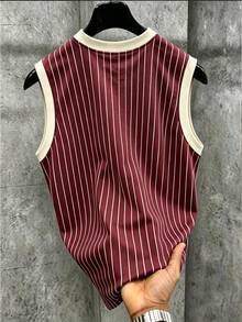 Manfinity Roghcode Men's Striped Letter Print Contrast Color Crew Neck Tank Top - Multicolor - View 2