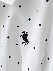 SHEIN Tween Girl 黑色白色波點印花開衩長袖襯衫，寬鬆休閒上衣 - 黑與白 - 查看 9