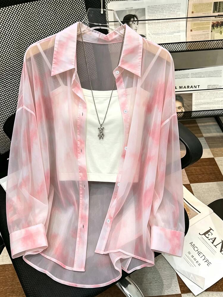 Resyla Women's Tie-Dye Drop Shoulder Long Sleeve Single-Breasted Loose Shirt - Multicolor - View 1