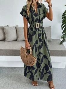 SHEIN LUNE Women'S Polka Dot Printed Batwing Sleeve Dress Maxi Women Outfit - Army Green - View 3