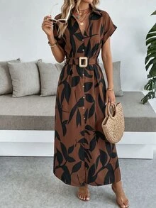 Wandoria Women'S Brown Printed Batwing Sleeve Dress Maxi Outfit Vacation Summer Casual Elegant - Rust Brown - View 4