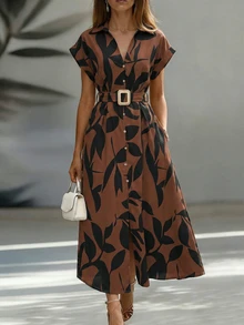 Wandoria Women'S Brown Printed Batwing Sleeve Dress Maxi Outfit Vacation Summer Casual Elegant - Rust Brown - View 5