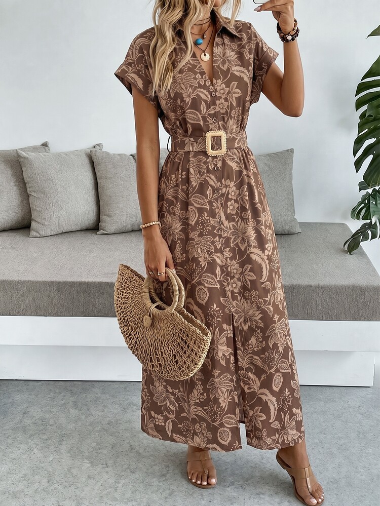 Wandoria Women'S Polka Dot Printed Batwing Sleeve Dress Maxi Women Outfit - Coffee Brown - View 3