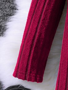 SHEIN Explorewe Young Girl Mock Neck Ribbed Knit Dress for Christmas - Burgundy - View 3