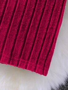 SHEIN Explorewe Young Girl Mock Neck Ribbed Knit Dress for Christmas - Burgundy - View 4