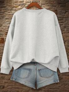 SHEIN LUNE 女款保暖內裡套頭長袖衛衣上衣 - 淺灰色 - 查看 2