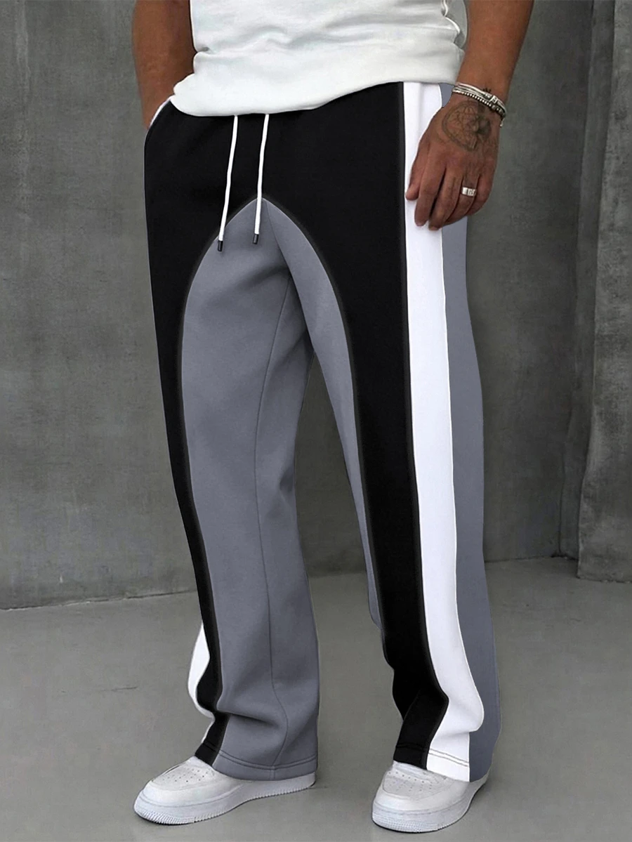 Manfinity EMRG Men's Casual Sports Colorblock Drawstring Waist Slant Pocket Long Pants - Grey - View 1