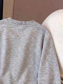 INAWLY Women's Solid Color Button Front Casual Henley Collar Short Sweatshirt Jacket - Light Grey - View 3