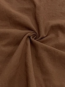 Linhara CURVE Kemeja Wanita Ukuran Besar Warna Polos Katun Leher V Kancing Dekorasi Lengan Ikat Kasual Liburan Musim Semi Musim Gugur - Coklat - View 5