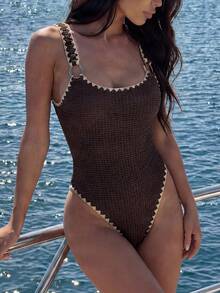 Costavie Swim Lushoire 新款女款波希米亞佩斯利印花掛脖比基尼套裝，2件式彩色曼陀羅泳衣，鮮豔孔雀羽毛印花比基尼套裝，粉色、藍色、白色與綠色調彩色設計比基尼，側綁式性感三角褲，掛脖自綁式比基尼上衣，鮮豔多色沙灘裝，聚攏加厚胸墊，夏季度假度假村泳池派對泳裝，適用音樂節、熱帶海島度假與時尚氛圍 - 棕色 - 查看 13