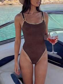 Costavie Swim Lushoire 新款女款波希米亞佩斯利印花掛脖比基尼套裝，2件式彩色曼陀羅泳衣，鮮豔孔雀羽毛印花比基尼套裝，粉色、藍色、白色與綠色調彩色設計比基尼，側綁式性感三角褲，掛脖自綁式比基尼上衣，鮮豔多色沙灘裝，聚攏加厚胸墊，夏季度假度假村泳池派對泳裝，適用音樂節、熱帶海島度假與時尚氛圍 - 棕色 - 查看 12