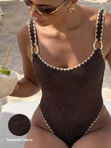 Costavie Swim Lushoire 新款女款波希米亞佩斯利印花掛脖比基尼套裝，2件式彩色曼陀羅泳衣，鮮豔孔雀羽毛印花比基尼套裝，粉色、藍色、白色與綠色調彩色設計比基尼，側綁式性感三角褲，掛脖自綁式比基尼上衣，鮮豔多色沙灘裝，聚攏加厚胸墊，夏季度假度假村泳池派對泳裝，適用音樂節、熱帶海島度假與時尚氛圍 - 棕色 - 查看 2
