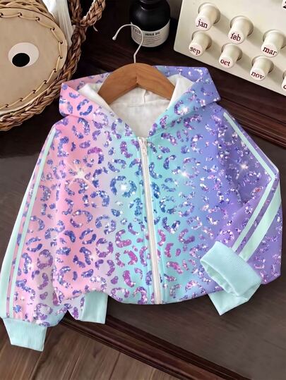 Girls' Casual Leopard Print Sweatshirt Jacket, Y2K Style, Streetwear, Vintage, Back To School, Autumn/Winter Casual Wear, Women's Casual Wear, Autumn/Winter Clothing, Campus Style, Hip-Hop Style, Young Girls' Colorful Leopard Print Long Sleeve Top, Sweatshirt Jacket