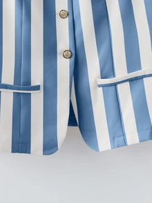 GlowEve CURVE Plus Size Women Elegant Refined Versatile Blue And White Striped Sleeveless Tank Top - Blue - View 4