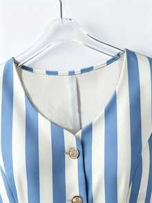 GlowEve CURVE Plus Size Women Elegant Refined Versatile Blue And White Striped Sleeveless Tank Top - Blue - View 5