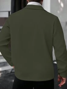 Manfinity CasualCool 男士純色休閒夾克，適合秋冬穿著 - 軍綠色 - 查看 2