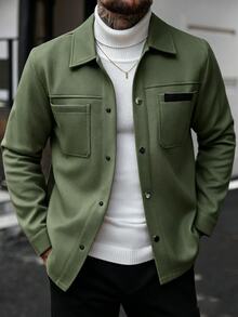 Manfinity CasualCool 男士純色休閒夾克，適合秋冬穿著 - 軍綠色 - 查看 7