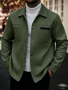 Manfinity CasualCool 男士純色休閒夾克，適合秋冬穿著 - 軍綠色 - 查看 3