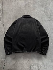 AXEPEAK 男士翻領拉鍊原邊時尚百搭日常休閒牛仔夾克 - 黑色 - 查看 9