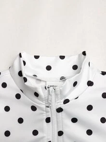 SHEIN Tween Girl 1件波點印花拉鍊夾克 + 1件內搭褲 + 1件背心上衣 - 黑與白 - 查看 5