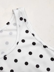 SHEIN Tween Girl 1件波點印花拉鍊夾克 + 1件內搭褲 + 1件背心上衣 - 黑與白 - 查看 9