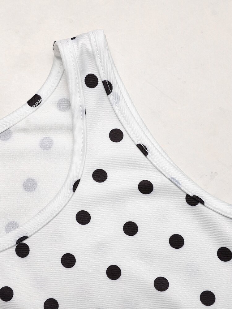 SHEIN Tween Girl Tween Girl Tween Girl 1pc Polka Dot Print Zip Up Jacket & 1pc Leggings & 1pc Tank Top - Black and White - View 9
