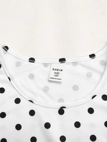 SHEIN Tween Girl 1件波點印花拉鍊夾克 + 1件內搭褲 + 1件背心上衣 - 黑與白 - 查看 8