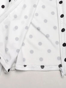 SHEIN Tween Girl 1件波點印花拉鍊夾克 + 1件內搭褲 + 1件背心上衣 - 黑與白 - 查看 7