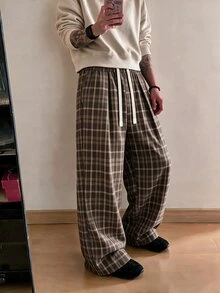 STEELVANCE 男士休閒寬鬆格紋長褲 - 咖啡棕 - 查看 3