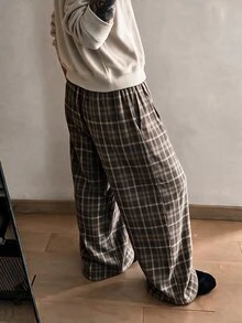 STEELVANCE 男士休閒寬鬆格紋長褲 - 咖啡棕 - 查看 2