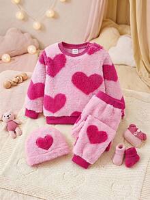 Cozy Pixies 女嬰愛心印花毛絨衛衣套頭衫 - 彩色 - 查看 1