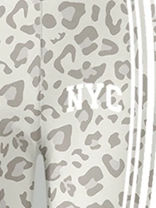 女童時尚簡約條紋拼接灰白豹紋 NYC 圖案圓領衛衣與灰白豹紋條紋內搭褲套裝 - 彩色 - 查看 4