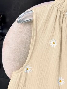 GlowEve CURVE 夏季時尚休閒可愛仙女風度假法式復古優雅通勤抽繩綁帶碎花印花米色襯衫 - 杏色 - 查看 4