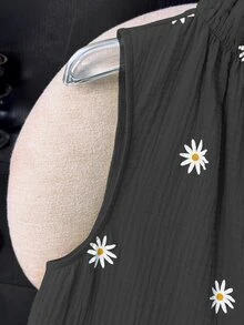 GlowEve CURVE 夏季時尚休閒度假法式復古優雅通勤抽繩綁帶花卉印花正式黑色襯衫 - 黑色 - 查看 5