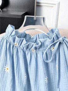 GlowEve CURVE Summer Fashion Casual Vacation French Vintage Elegant Commute Drawstring Tie Floral Print Blouse - Baby Blue - View 4