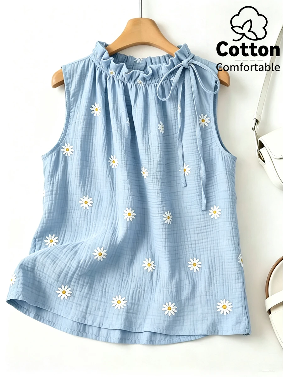 GlowEve CURVE Summer Fashion Casual Vacation French Vintage Elegant Commute Drawstring Tie Floral Print Blouse - Baby Blue - View 1